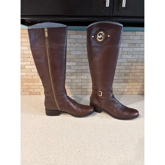 Michael Kors Stockard MK Logo Riding Knee Tall Boots DARK COFFEE size 9 - Picture 4 of 6